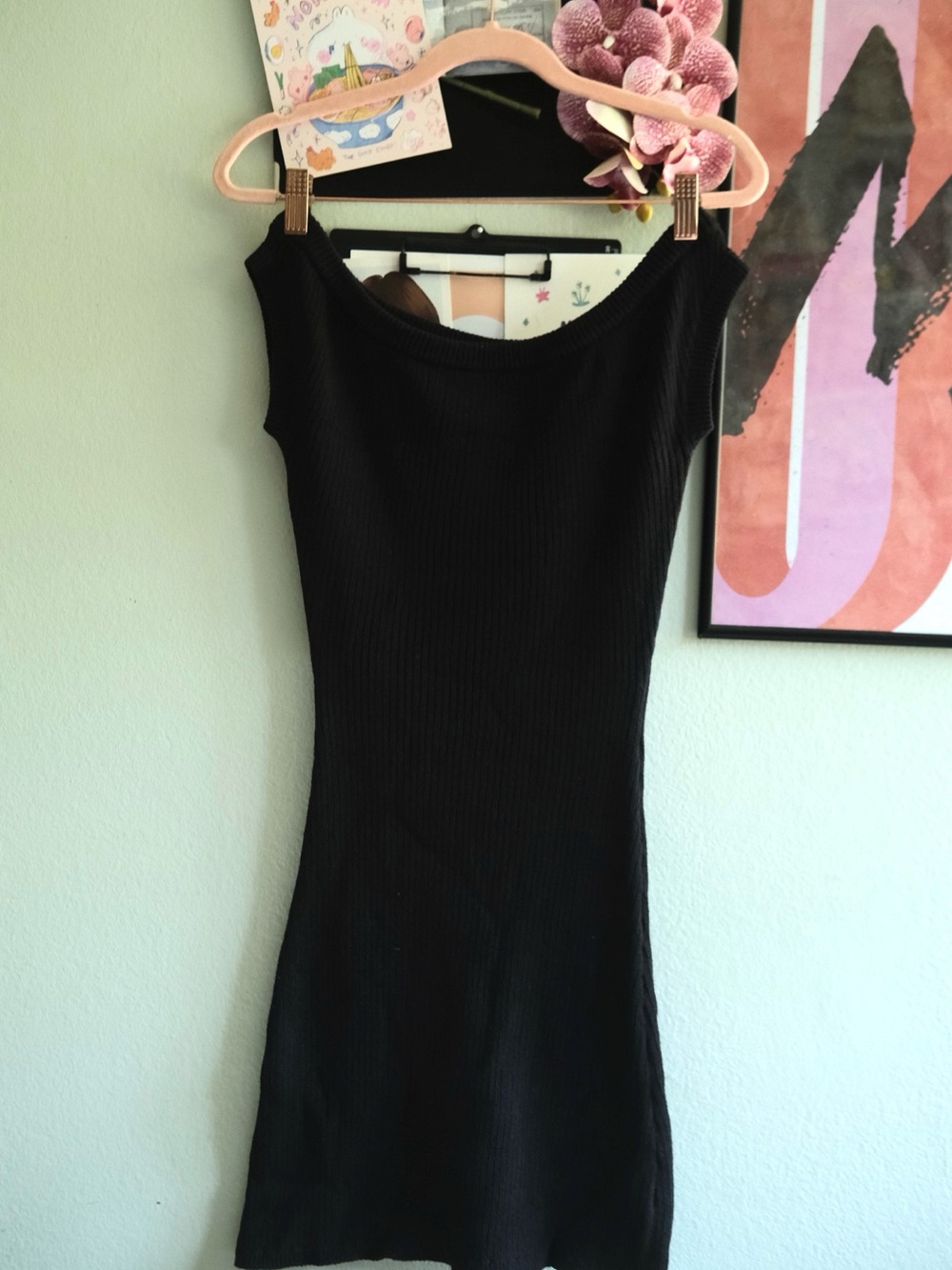 Glassons Black Ribbed Scoop Neck Off the Shoulder Mini Dress